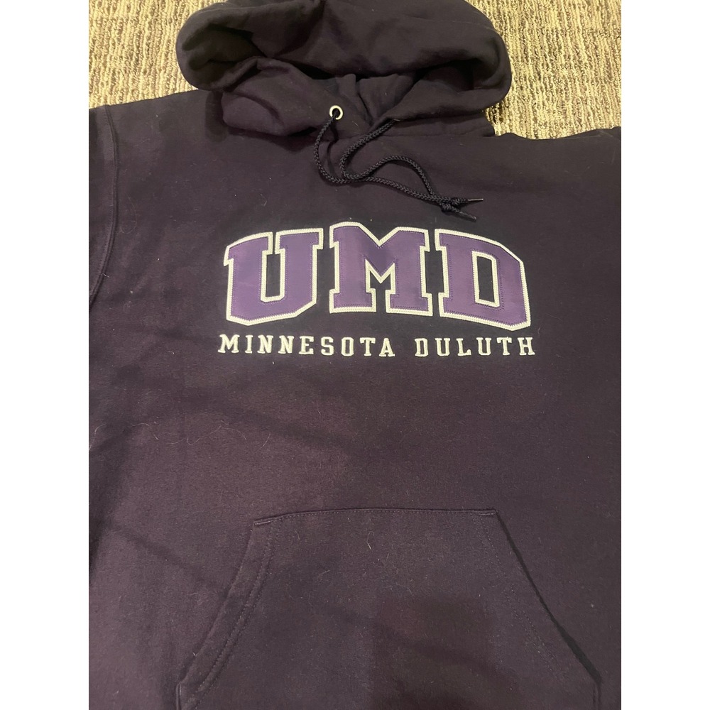 Champion UMD University of Minnesota Duluth Hoodie Navy Purple Mens Medium